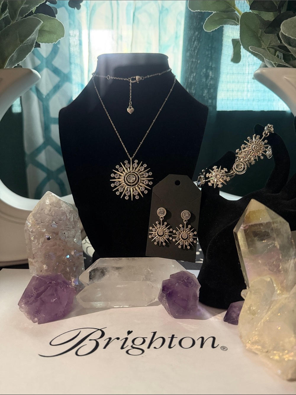 🤩 RARE SET BRIGHTON VINTAGE Silver HALO ICE STAR with Swarovski Crystal inlay!